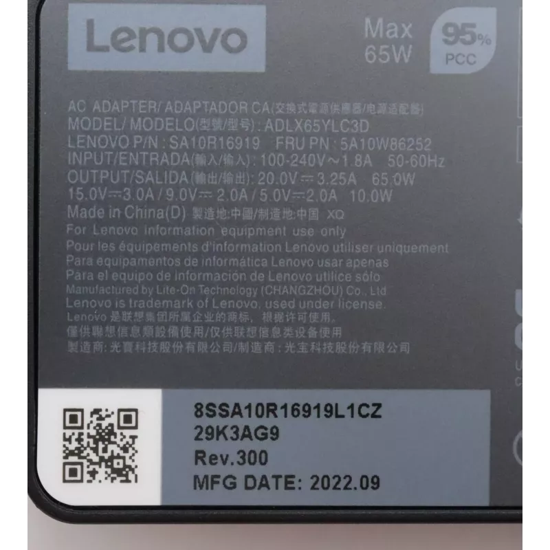 Lenovo 5A10W86252 napájací zdroj interiérový 65 W čierny