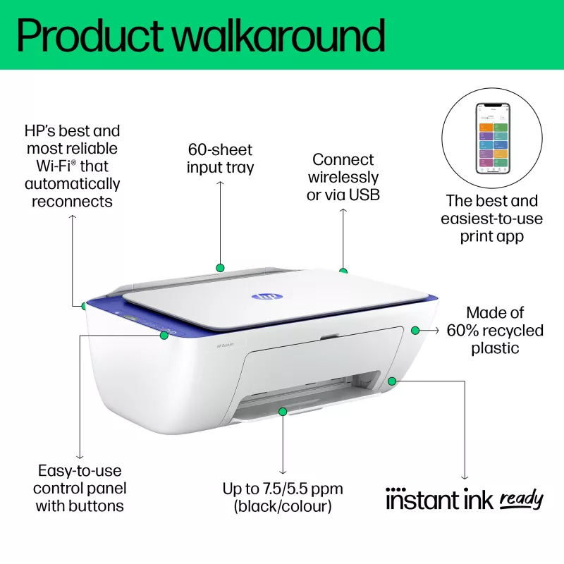 HP DeskJet 2821e Wireless All-in-One farebná tlačiareň, Instant Ink; kopírovanie, skenovanie