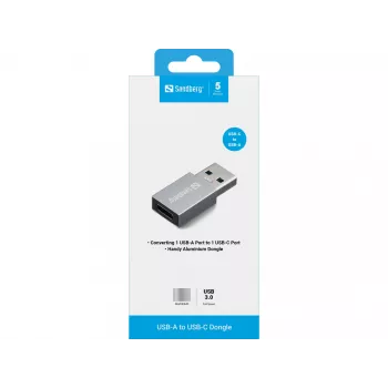 Sandberg USB-A na USB-C dongle, USB-A, USB-C, hliník