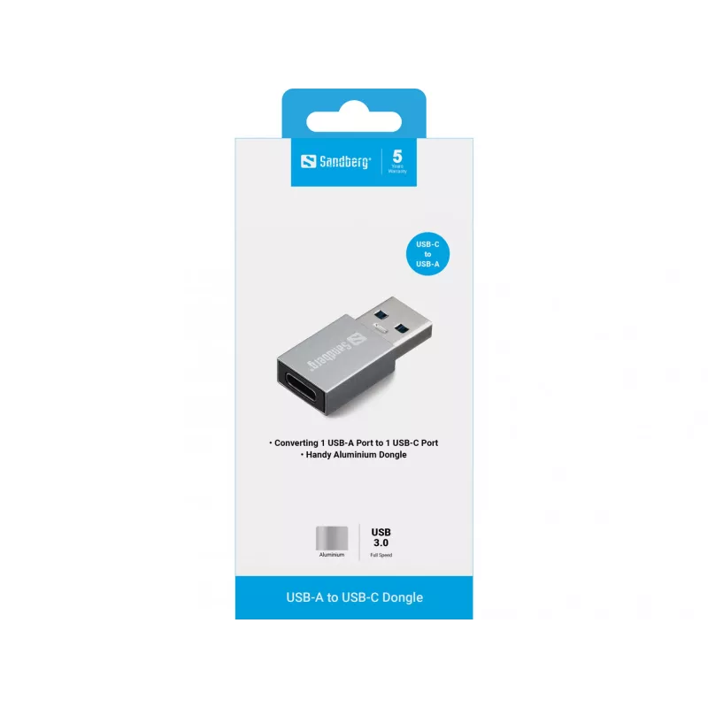 Sandberg USB-A na USB-C dongle, USB-A, USB-C, hliník
