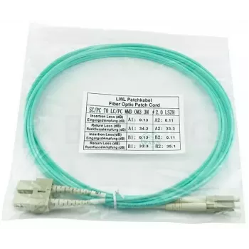 BlueOptics LC-SC multimódový OM3 duplexný optický patch kábel, LC-UPC/SC-UPC, 5 m, béžový (kompatibilný s Corning 055702K512000005M)