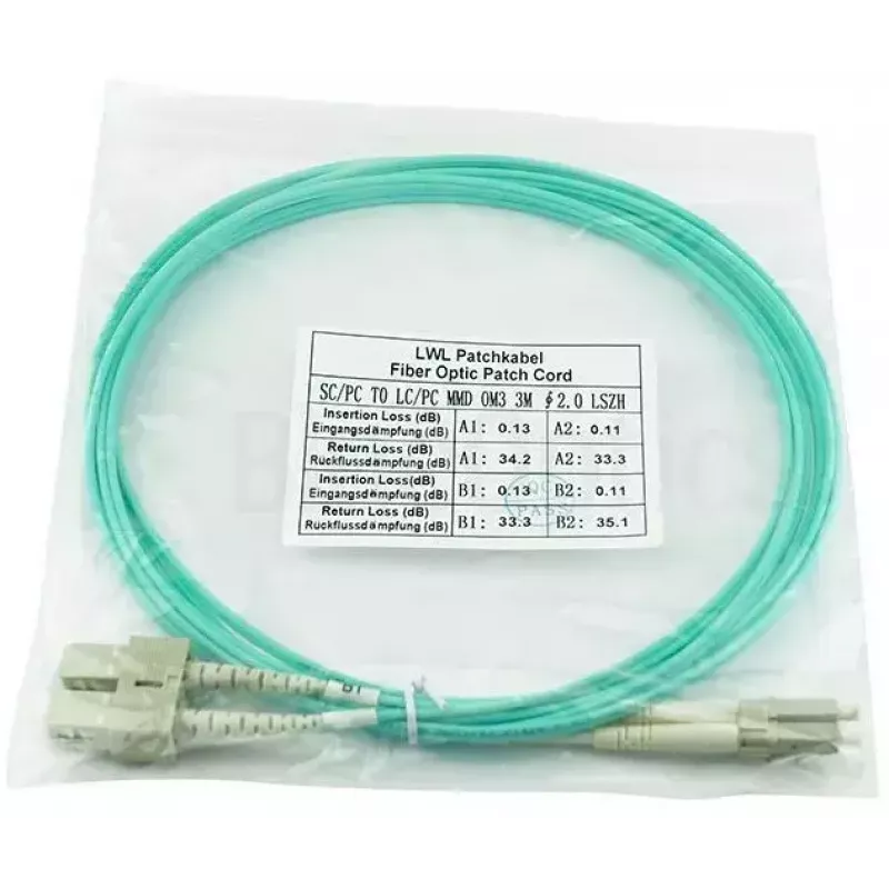 BlueOptics LC-SC multimódový OM3 duplexný optický patch kábel, LC-UPC/SC-UPC, 5 m, béžový (kompatibilný s Corning 055702K512000005M)