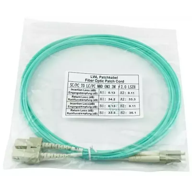BlueOptics LC-SC multimódový OM3 duplexný optický patch kábel, LC-UPC/SC-UPC, 10 m, béžový (kompatibilný s Corning 055702K512000010M)