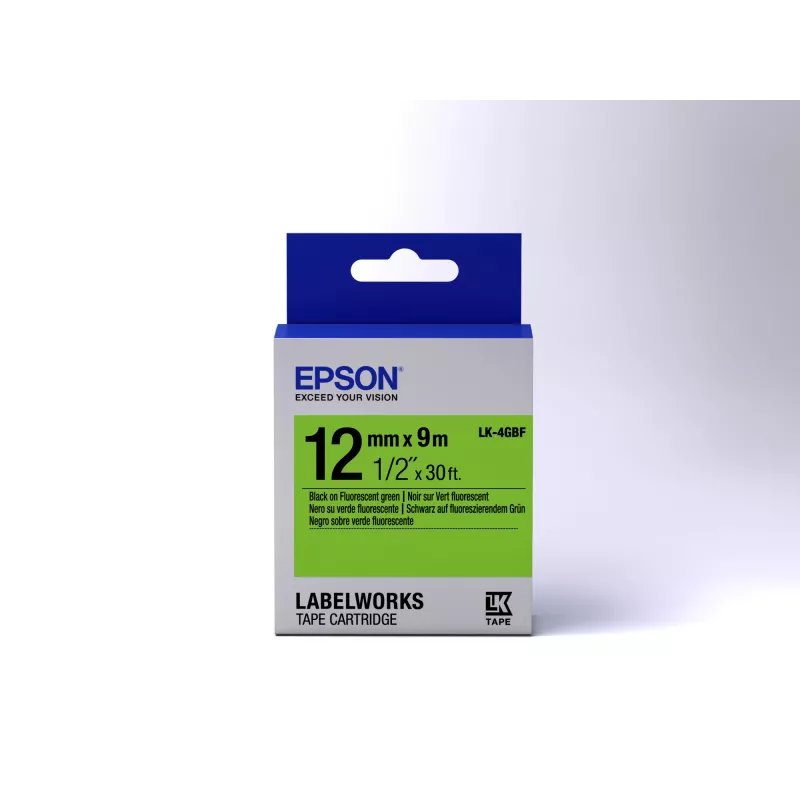 Epson kazeta etikiet Fluorescent LK-4GBF čierna/zelená 12mm (9m)