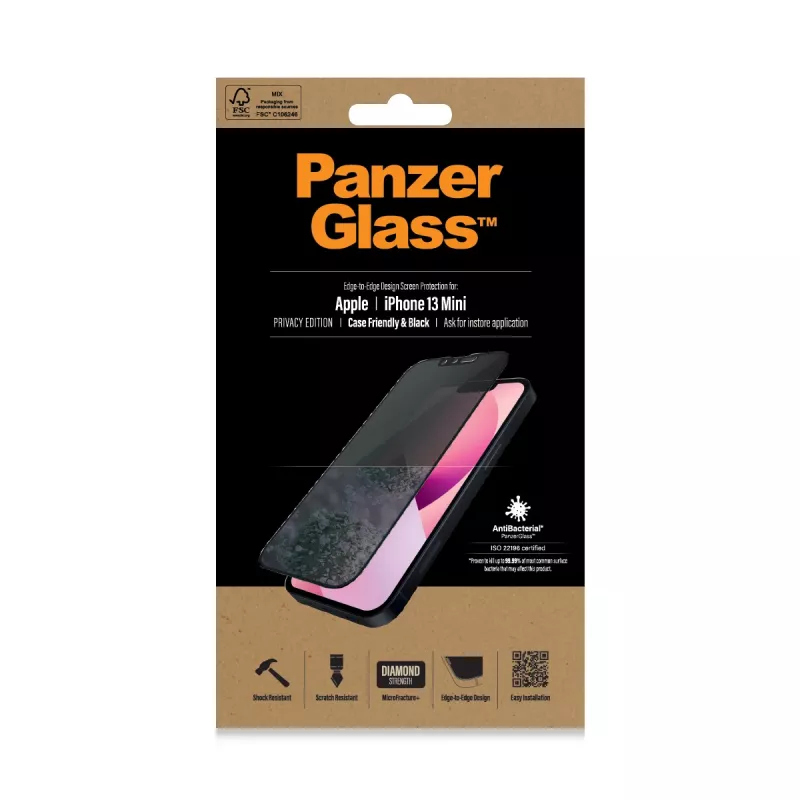 PanzerGlass Privacy Screen Protector Apple iPhone 13 Mini Edge-to-Edge odolný proti poškriabaniu a nárazom
