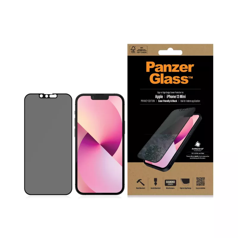 PanzerGlass Privacy Screen Protector Apple iPhone 13 Mini Edge-to-Edge odolný proti poškriabaniu a nárazom