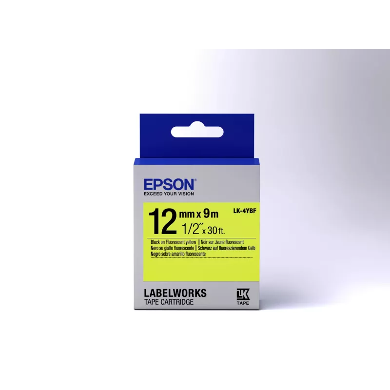Epson kazeta etikiet fluorescenčná LK-4YBF čierna/žltá 12mm (9m)