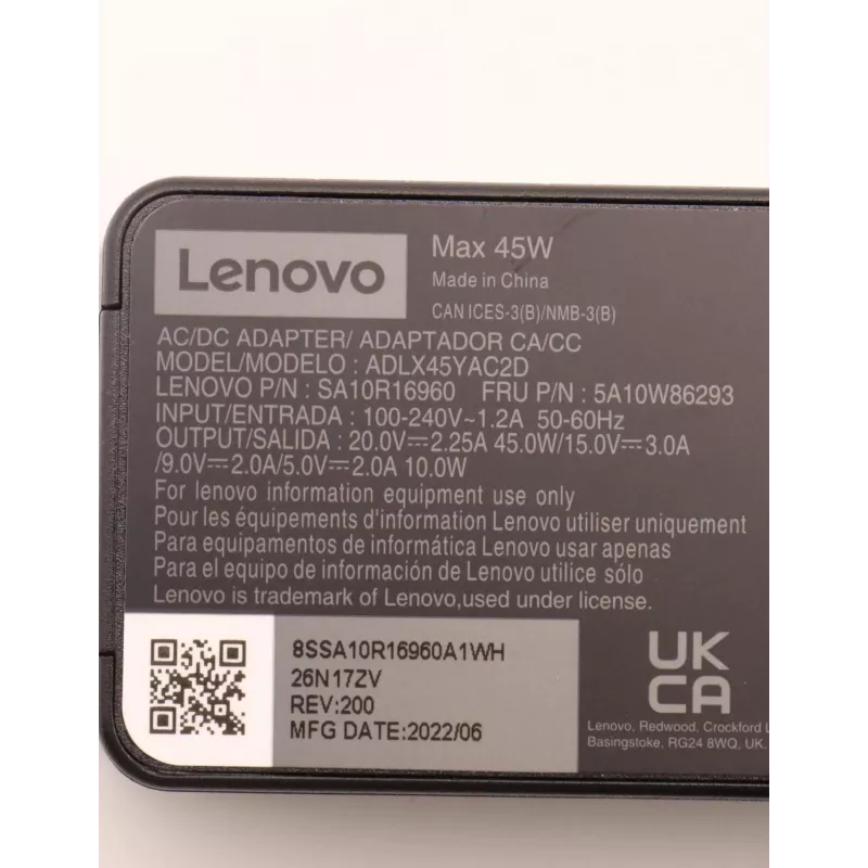 Lenovo 5A10W86293 napájací adaptér/meníč interiérový 45 W čierny