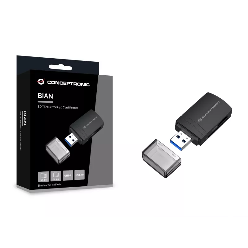 Conceptronic BIAN06B SD TF/MicroSD 4.0 čítačka kariet, UHS-II, USB 3.0, 5 Gbit/s