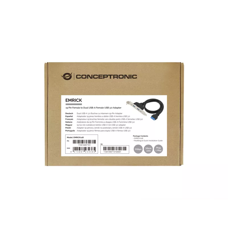 Conceptronic EMRICK11B 19-kolíková zásuvka na dual-USB-A zásuvka USB 3.0 adaptér