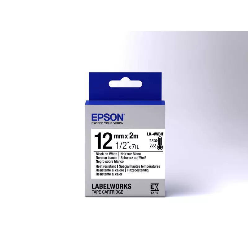 Epson kazeta etikiet tepelne odolná LK-4WBH čierna/biela 12mm (2m)