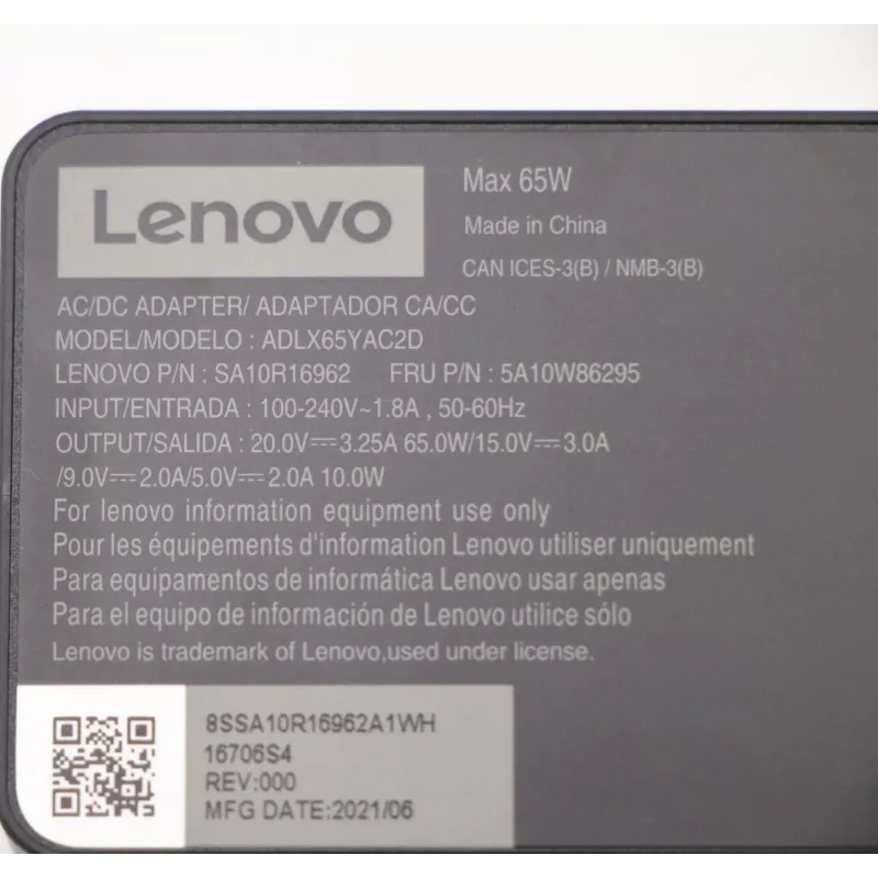 Lenovo 5A10W86295 napájací zdroj interiérový 65 W čierny