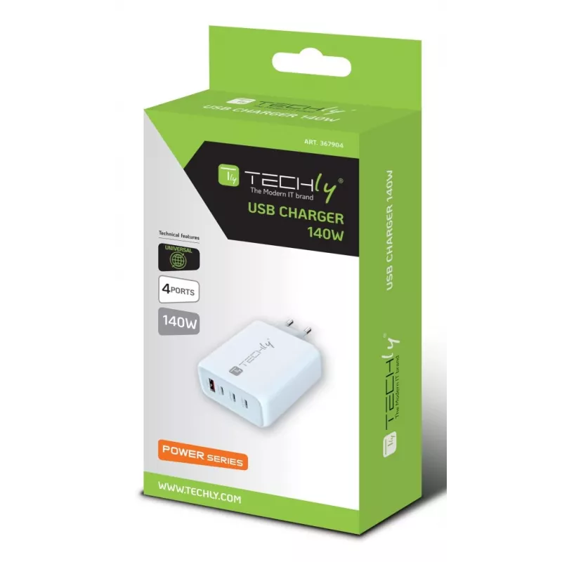Techly IPW-PD140W-WH mobilná nabíjačka powerbanka, smartphone, tablet, univerzálna biela AC rýchle nabíjanie interiérová