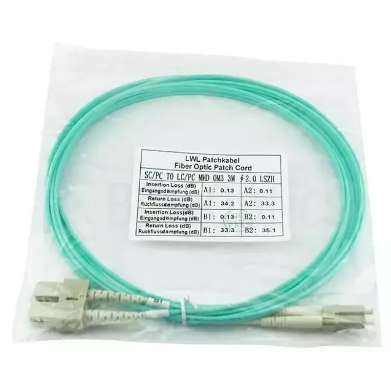 BlueOptics 055702T512000002M-BO LC-SC multimode OM3 duplexný optický prepojovací kábel, LC-UPC/SC-UPC, 2 m, béžový
