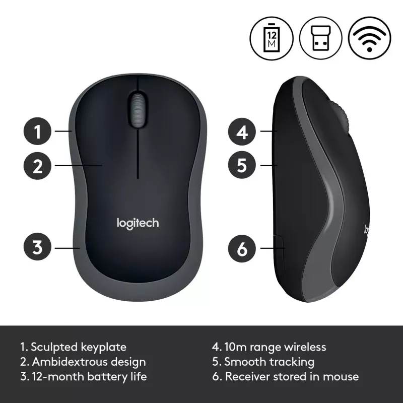 Myš Logitech M185 Swift Wireless sivá