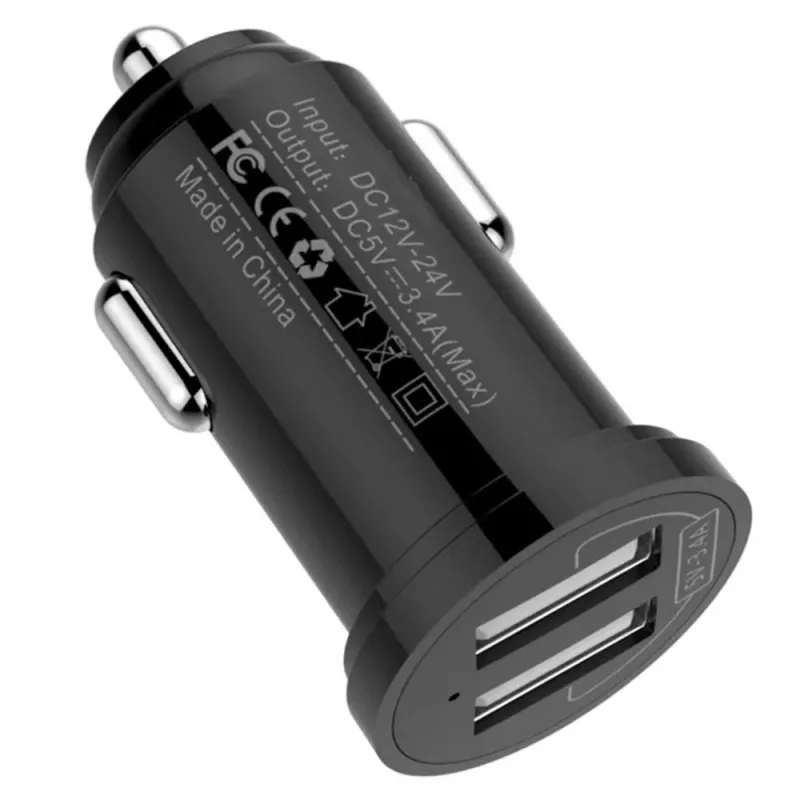 Techly Mini auto nabíjačka 2 USB-A konektory 24W / 4,8A čierna