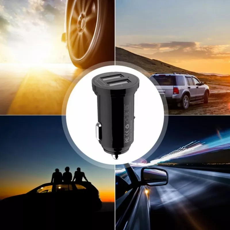 Techly Mini auto nabíjačka 2 USB-A konektory 24W / 4,8A čierna