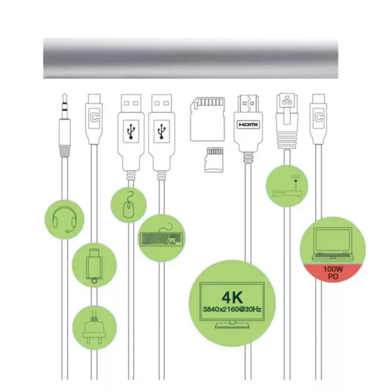 Techly ICA-NTB-DOCK91 káblový USB 3.2 Gen 1 (3.1 Gen 1) Type-C strieborný