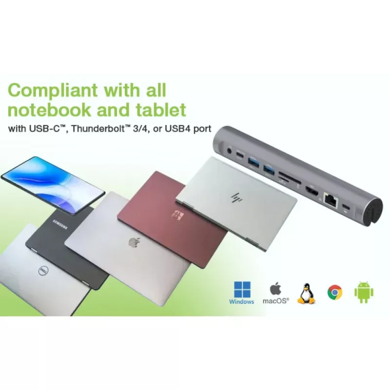 Techly ICA-NTB-DOCK91 káblový USB 3.2 Gen 1 (3.1 Gen 1) Type-C strieborný