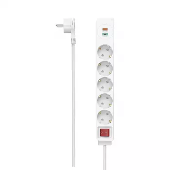 Hama 00223186 predlžovací napájací kábel 1,4 m 5 AC zásuviek interiérový biely