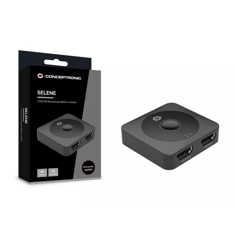 Conceptronic SELENE01B 2-násobný obojsmerný HDMI 2.0 prepínač, 4K60Hz