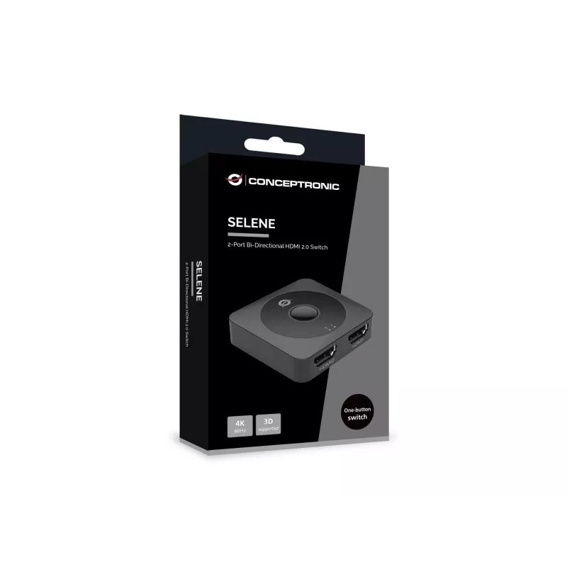 Conceptronic SELENE01B 2-násobný obojsmerný HDMI 2.0 prepínač, 4K60Hz