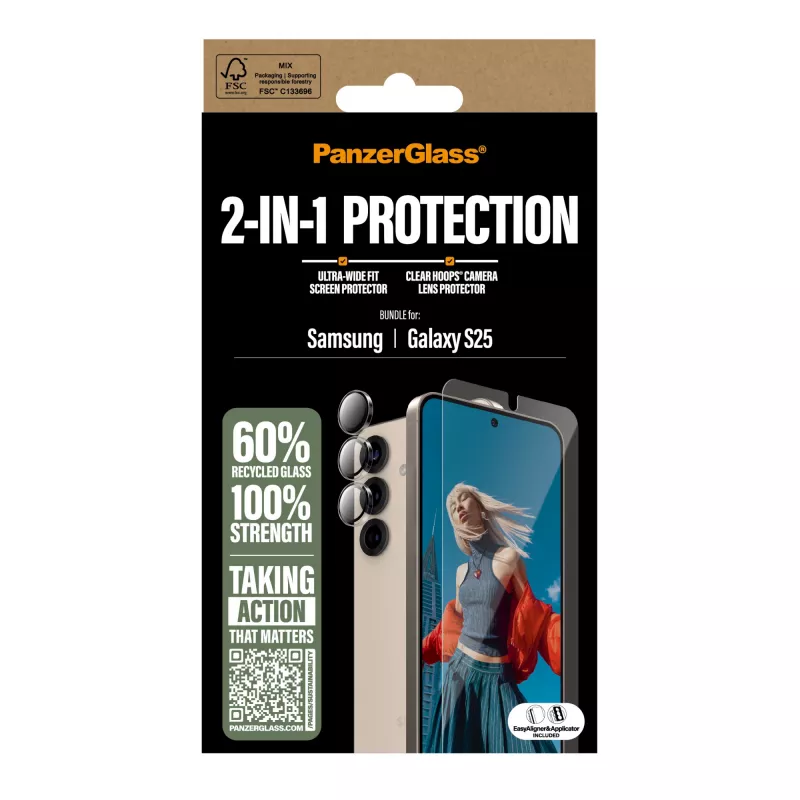 PanzerGlass 2-in-1 ochranný balík Samsung Galaxy S25 odolný proti poškriabaniu a nárazom
