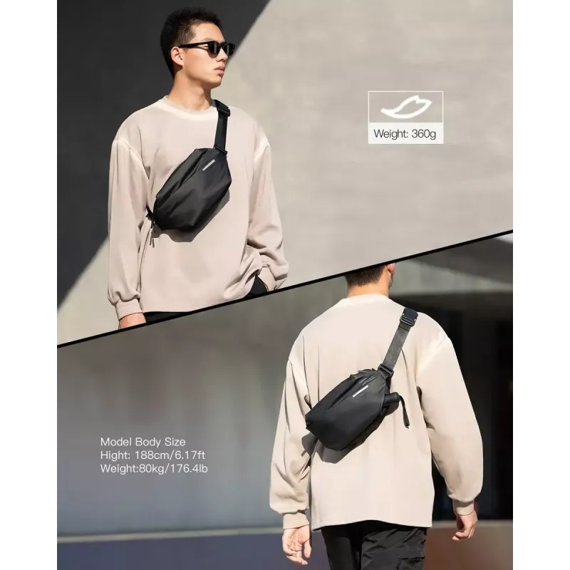 Cez rameno taška Inateck LB03014 — unisex polyester 900D, zips, 4 l, čierna