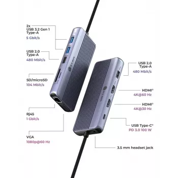 ICY BOX IB-DK4062-CPD káblový USB 3.2 Gen 1 (3.1 Gen 1) Type-C antracit