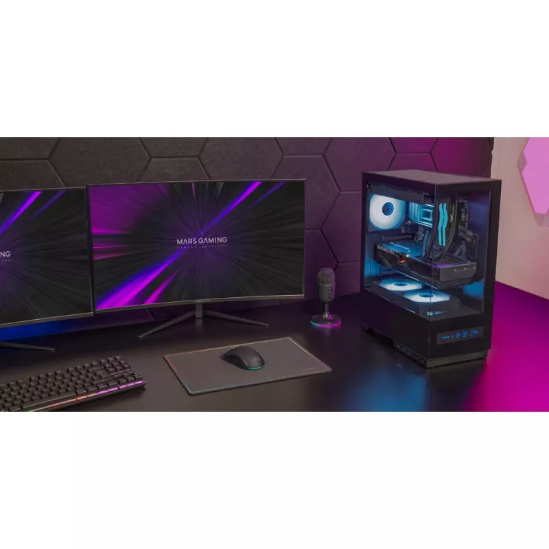 PC skriňa TACENS MARS MC-PULSAR LCD ATX Midi Tower, tvrdené sklo, predný LCD, USB-C, podporuje GPU 33,2 cm