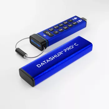 iStorage datAshur PRO+C 256GB | FIPS 140-3 Level 3 certifikované | bezpečný USB Type-C disk | AES-XTS 256-bit hardvérové šifrovanie | chránené PIN | adaptér Type C-A v balení