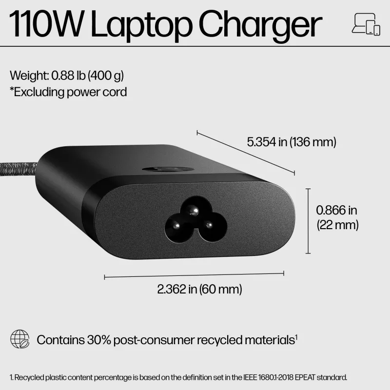 HP 110W USB-C nabíjačka na notebook, notebook, interiérová, 43 - 63 Hz, 110 W, 5V/9V/12V/15V/20V, 1,6 A
