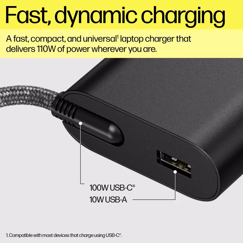 HP 110W USB-C nabíjačka na notebook, notebook, interiérová, 43 - 63 Hz, 110 W, 5V/9V/12V/15V/20V, 1,6 A