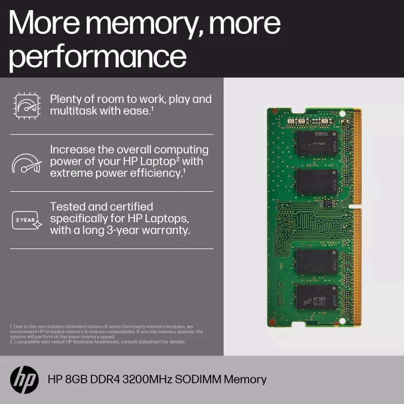 HP 8GB DDR4 3200 SODIMM pamäť, Business, Windows 10, Windows 11, 70 mm, 30 mm, 1,5 mm, 8 g