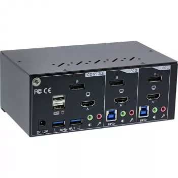 InLine KVM desktop prepínač, 2-port, dual-monitor, DP+HDMI, 4K, USB 3.0, audio