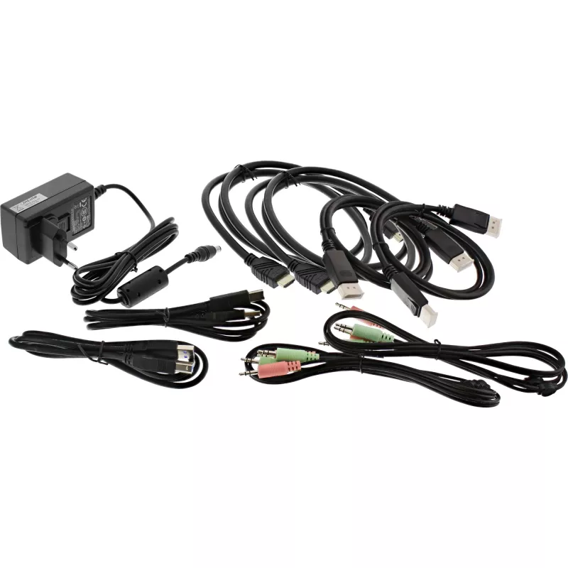 InLine KVM desktop prepínač, 2-port, dual-monitor, DP+HDMI, 4K, USB 3.0, audio
