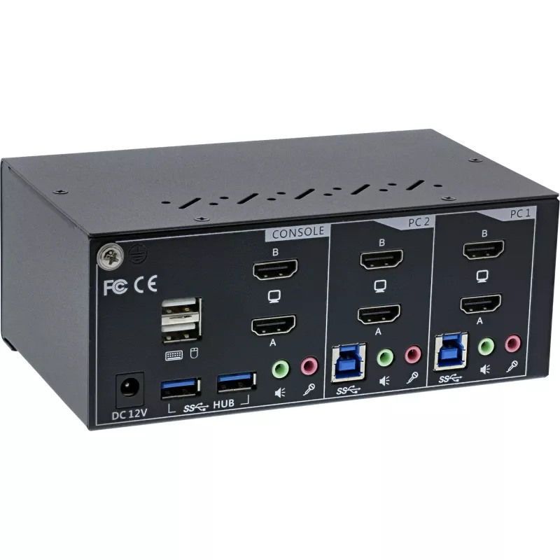 KVM desktop prepínač InLine 62652I 2-port dual monitor HDMI 4K USB 3.0 audio
