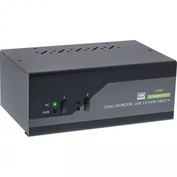InLine KVM desktop prepínač, 2-port, dual-monitor DP 1.2, 4K, USB 3.0, audio