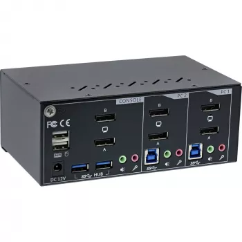 InLine KVM desktop prepínač, 2-port, dual-monitor DP 1.2, 4K, USB 3.0, audio