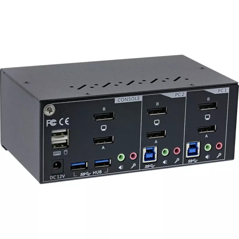 InLine KVM desktop prepínač, 2-port, dual-monitor DP 1.2, 4K, USB 3.0, audio