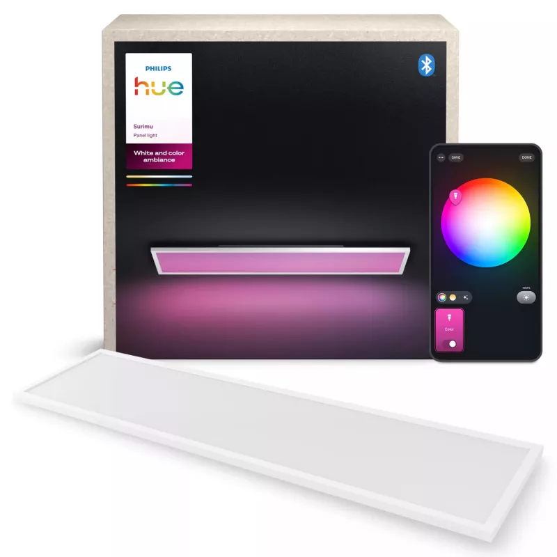 Philips Surimu obdĺžnikový panel smart stropné svietidlo, Bluetooth/Zigbee, 1200×300×48 mm, 220–240 V, biela