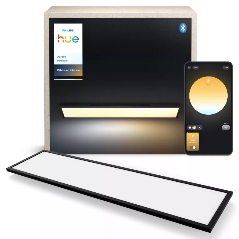 Inteligentné stropné svietidlo Signify Philips Aurelle Rectangle Panel — Bluetooth/Zigbee, 1200×300×48 mm, čierna