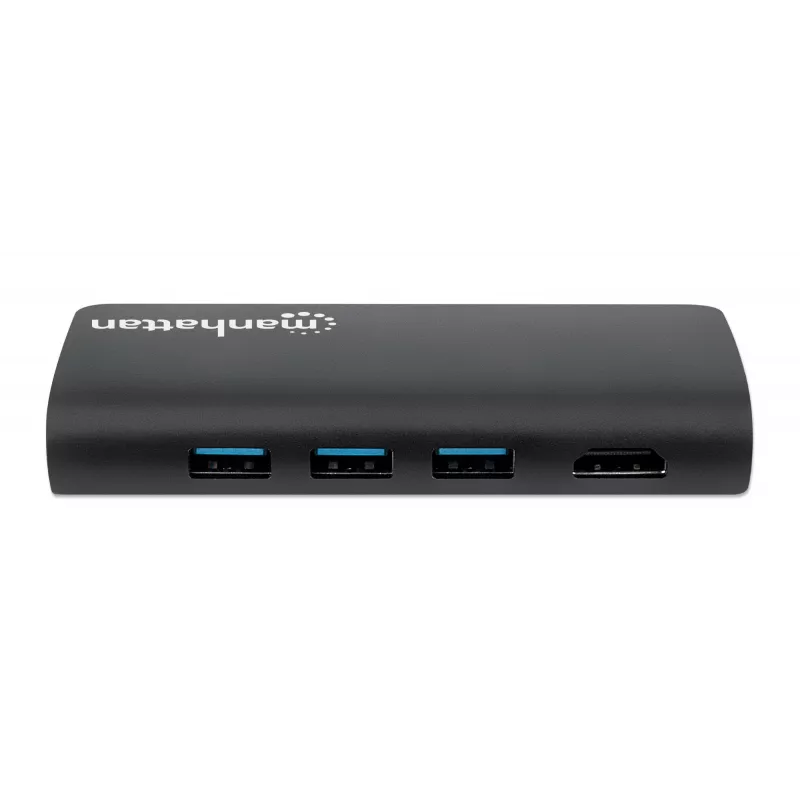 Manhattan USB-C dock/hub s čítačkou kariet, konektory (x5): Ethernet, USB-A (3) a USB-C, 5 Gbit/s (USB 3.2 Gen1 alias USB 3.0), s Power Delivery (100W) na USB-C konektor (poznámka: vyžaduje sa dodatočný USB-C napájací zdroj a USB-C kábel), univerzálny pre všetky zariadenia, hliník