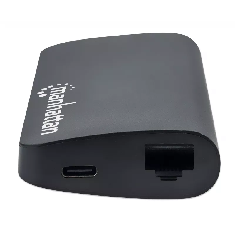Manhattan USB-C dock/hub s čítačkou kariet, konektory (x5): Ethernet, USB-A (3) a USB-C, 5 Gbit/s (USB 3.2 Gen1 alias USB 3.0), s Power Delivery (100W) na USB-C konektor (poznámka: vyžaduje sa dodatočný USB-C napájací zdroj a USB-C kábel), univerzálny pre všetky zariadenia, hliník