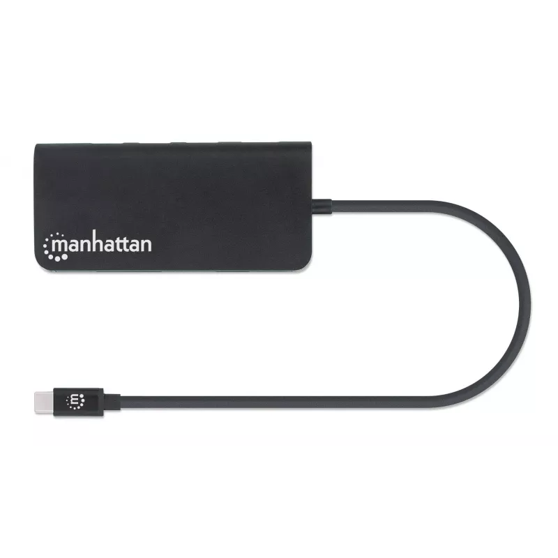 Manhattan USB-C dock/hub s čítačkou kariet, konektory (x5): Ethernet, USB-A (3) a USB-C, 5 Gbit/s (USB 3.2 Gen1 alias USB 3.0), s Power Delivery (100W) na USB-C konektor (poznámka: vyžaduje sa dodatočný USB-C napájací zdroj a USB-C kábel), univerzálny pre všetky zariadenia, hliník