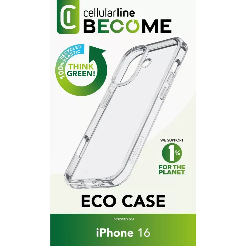 Cellularline Become Case - puzdro pre iPhone 16 zo 100 % recyklovaného plastu