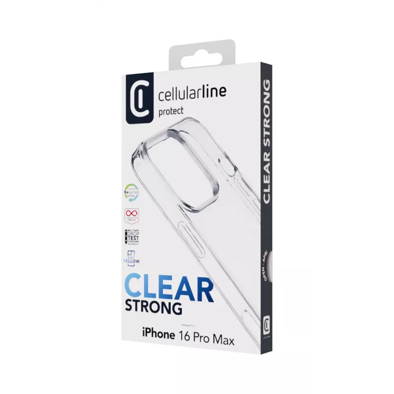 Cellularline Clear Protect – tvrdé puzdro pre iPhone 16 Pro Max s gumenými okrajmi