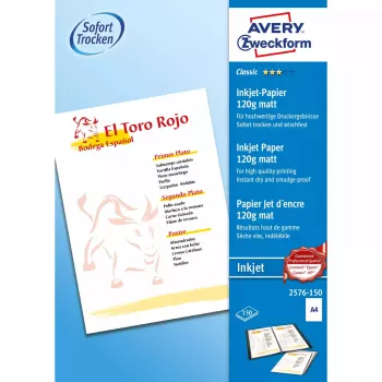 Tlačový papier A4 Avery 2576-150 matný 150 listov biely