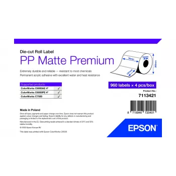 Samolepiace vysekávané etikety do tlačiarne Epson 7113421 — biela, 7,6×12,7 cm, 3840 ks (4 rolky × 960)