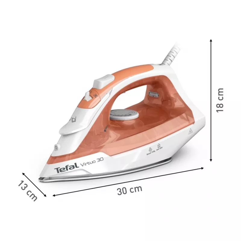 Tefal Virtuo 30 FV2C40E0 žehlička suchá a parná keramická žehliaca plocha 2000 W broskyňová, biela